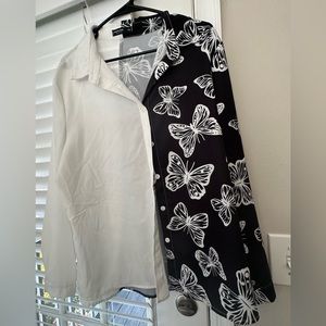 SHEIN Curve split design long sleeve button up collared shirt.